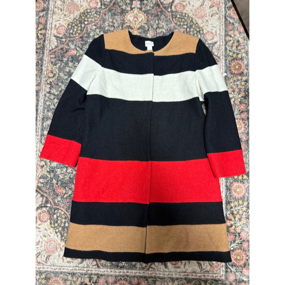Chico's Striped Colorblock Wool Blend Coat Women S M L